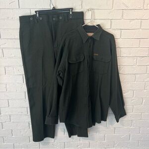 Woorich Wool Army Green Shirt and Pants Set Mens XL Tall 38”x32”